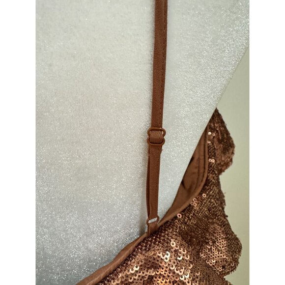 C/Meo Collective Womens Rose Gold Sequin Midi Dress With Ruffle Cold Shoulder De - Picture 7 of 11